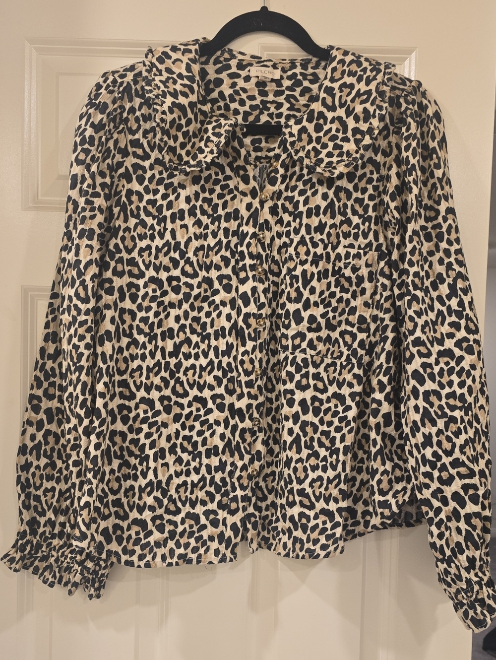Pilcro Leopard Print Shirt in Cream and Black